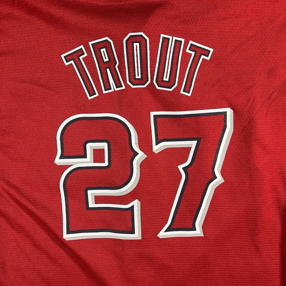 Majestic Mike Trout #27 Angels Cool Base Jersey Youth XL 18-20 Red MLB
